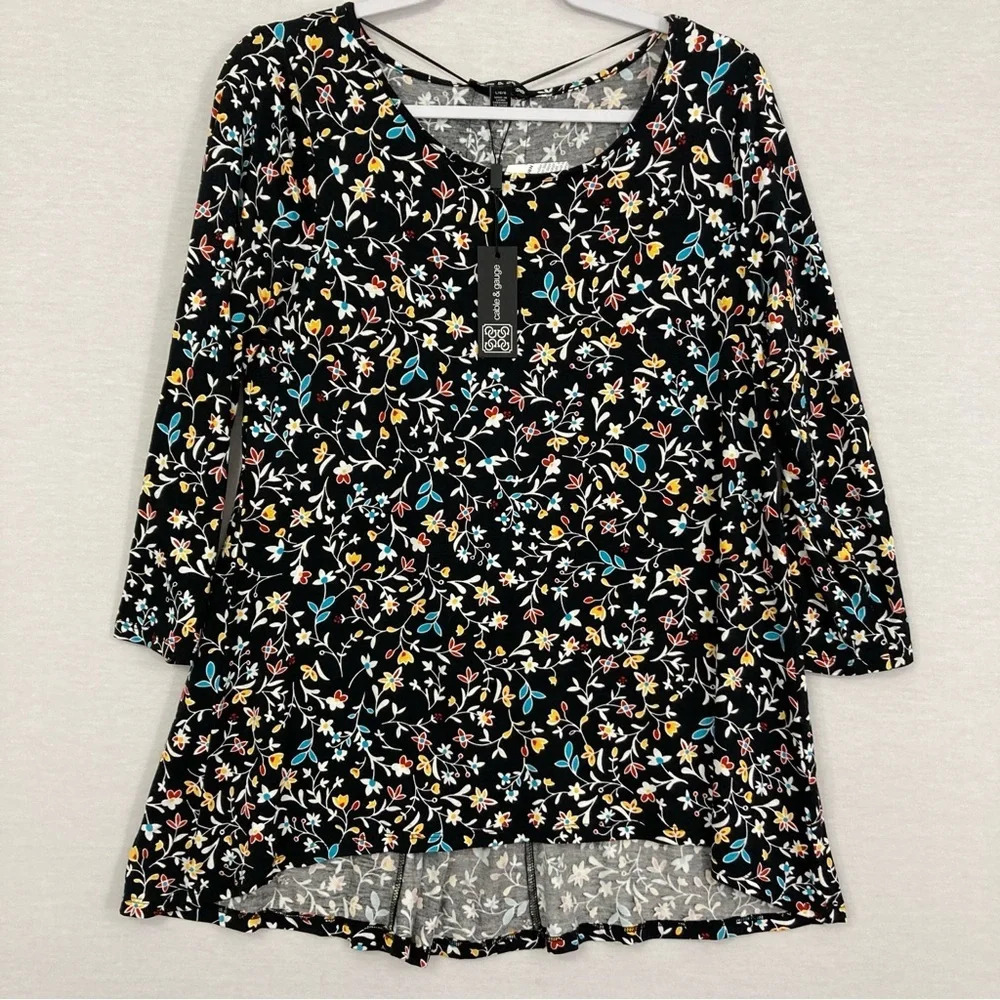 New Cable & Gauge Multi Color Floral Soft Stretch Knit Pullover‎ Top Large